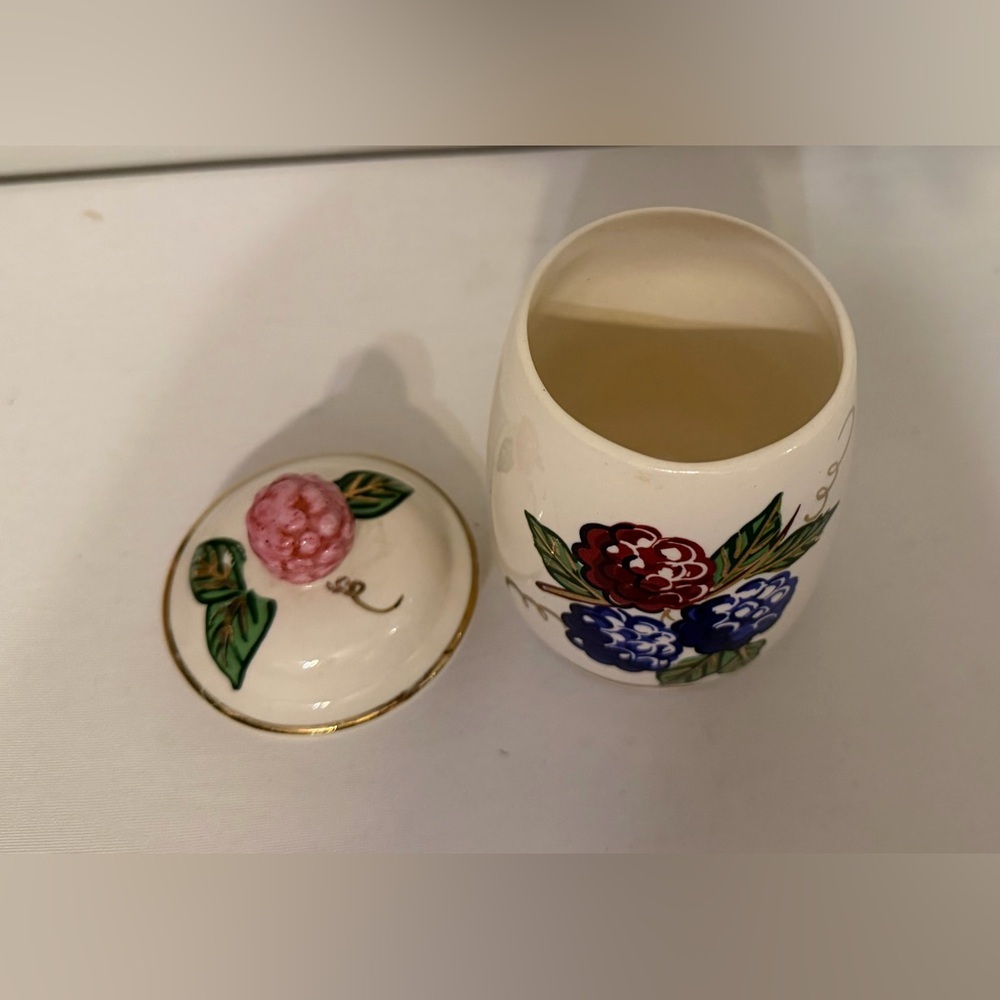 Vintage Raspberry Ceramic Storage Jar with Lid - Picture 2 of 3